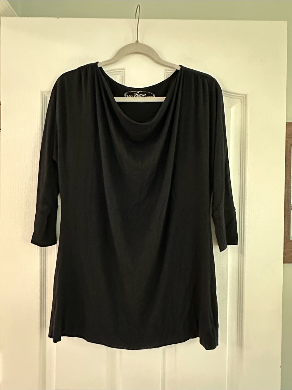 Soma Black Draped Cowl-Neck Long Sleeve Top